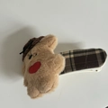 Molletta per capelli orsetto di peluche con cappellino in maglia e accenti a quadri - Orso Giallo / Clip per Capelli a Righe Cachi (6#)