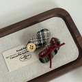 Lot de barrettes à carreaux style britannique avec bouton en bois et nœud - Pince Bec de Canard Ovale Texture Noir et Blanc (1#)