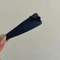 Navy blue denim BB hair clip with brown bow detail for women in retro style - Dark Blue Denim Triangle Red Bow