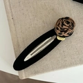 Elegante vintage BB-haarklem met luipaardprint stoffen roos en matte zwarte afwerking - Luipaard Roos Holle Waterdruppel Clip