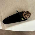 Vintage velvet hair clip with leopard print fabric rose and golden charm detail - Leopard Flocked Water Drop Hair Clip