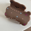 Simpatica molletta per capelli a orsetto marrone con stelle colorate e pois - Orso Caffè
