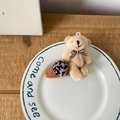 Süße Plüschbären-Haarspange mit braun gestreifter Schleife und Leoparden-Pompon-Detail - Kaffee Haarklammer Milchtee Bär (9#)