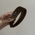 Knitted dark brown wide headband with TRUE FITTED label for autumn and winter - Khaki