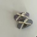 Dettaglio di fermagli per capelli in tweed viola e strisce grigie con eleganti fiocchi crema - 4# Fermagli Ovali Viola (Paio)