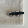 Detail of hand-woven colorful wool yarn covering a black duckbill hair clip base - Grey (with White Color Wool/No Bow)