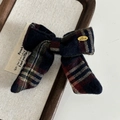 Classic plaid fabric bow hair clip with Love gold metal tag for girls and students - 2# Black And Green Plaid Bow Clip