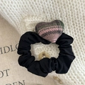 Classic pink plaid heart elastic hair tie scrunchie with vintage aesthetic design - Pink Black Plaid Heart Hair Tie (6#)