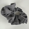 Handmade black and white gingham checkered scrunchie with pleated soft fabric design - 1# Small Black and White Plaid