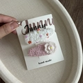 Detail of handmade hair clips featuring white feather and pink tweed lace textures - 12# White Furry