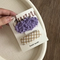 Handmade sweet hair clip set with purple plush and yellow checkered fabric for girls - 11# Purple Furry Oval