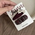 Detail of two-piece hair clip set with lace bow and floral fabric on a display card - 6# Khaki Teardrop White Bowknot