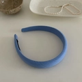 Elegant sky blue checkered fabric headband with a vintage bow and golden label finish - Blue Twill