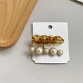 Two-piece set of amber resin chain hair clip and white faux pearl hairpins for women - Tortoiseshell Chain Artificial Pearl Hair Clip