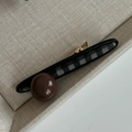 Vintage checkered flocked hair clip with brown bead detail and golden metal grip - Black Striped Oval Coffee Artificial Pearl