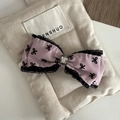 Barrette nœud rose avec dentelle noire et cristal brillant au centre pour femmes - Style Bordure Dentelle Noire / Barrette Dentelle Noire Nœud Rose