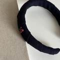Japanese style navy blue fabric headband with cherry detail and handmade label - Navy Blue Cherry Headband