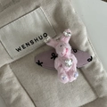 Lapin en peluche rose avec strass en cœur et nœud violet sur support en toile - Style Oreilles de Lapin en Peluche / Barrette Ours Rose Nœud Noir