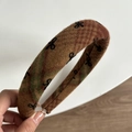 Vintage plaid woolen headband with bow, padded wide retro hair hoop for women - Thickened Striped Plaid Style / Coffee Stripe (Bow)