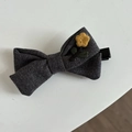 Fermaglio a fiocco in lana grigia con ricamo floreale giallo per capelli eleganti - Fermaglio Fiocco Grigio Piccolo Fiore / Grigio