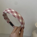 Cerchietto imbottito rosa a quadri in stile vintage con etichetta in tessuto fatta a mano - Fascia Argyle Rosa (16#)