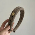 Diadema vintage de tweed marrón con puntos negros y etiqueta dorada de moda - Gold Label Style / Té con Leche Lunares