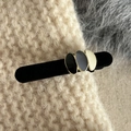Elegant vintage enamel hair clip with black velvet finish and gold oval details - Black Gray White