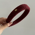 Retro tiefrotes gewebtes Woll-Stirnband mit eleganter goldener Metallschnalle für Damen - Burgunderrot