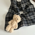 Elastico per capelli a scacchi con orsetto di peluche per acconciature stile coreano - Scrunchie Orsetto a Righe Grigie (1#)