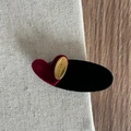 Detail of red velvet heart and black oval hair clip with gold Make a Wish engraving - Wine Red Heart Hair Clip / Burgundy