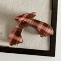 Grande molletta per capelli con motivo a quadri marrone e rosa in stile vintage lucido - Stile Porta A Righe Rosse E Bianche