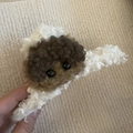 Plush poodle-style hair claw clip in white and brown curly faux fur for girls - White Plush Style With Khaki Bear Decor