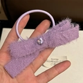Sweet purple plush bow hair ring with sparkling heart crystal for little girls - Purple