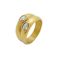 Bague large vintage en acier inoxydable doré ornée de deux zircons ovales - US 6 / Or (TL-R0012-02)