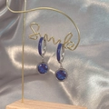 Pendientes de acero de titanio de estilo francés con circón azul y aros de plata colgantes - Estilo Acero (TL-E0038-blue) / Acero-Azul
