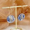14K gold stainless steel hoop earrings with marble blue acrylic G-clef charm - Blue Texture Music Note Style (TZ-E0122-02-YF)