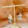 14K gold plated large hoop earrings with colorful acrylic cross pendant and heart cutout - Heart Cross Style (TZ-E0122-02-BJ)