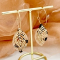 Gold hoop earrings with layered tortoiseshell resin and cutout leaf pendants - Double Layer Leaf Style (TZ-E0122-02-leaf)