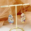 Golden hoop earrings with colorful acetate oval pendant and small metal bear charm - Textured Bear Style (TZ-E0122-02-bear)