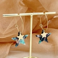Doppellagige 14K Gold Edelstahlohrringe mit blauen Sternen aus Marmor-Acrylglas - Doppelschichtiges Stern-Design (TZ-E0122-02-star)