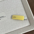 Detail of yellow acetate hair clip with France Handmade text on beige linen tray - Yellow Duckbill Clip