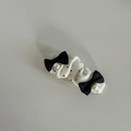 Elegant white polka dot lace hair clip with black bows and decorative pearls - 1# White Pleated Clip Black Bow