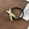 Minimalist golden X-shaped metal hair tie with high-elastic black cord for women - Gold Cross
