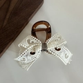 Molletta francese marrone con fiocco in pizzo bianco e finitura ambra per capelli - Molletta per Capelli Tartarugata con Pizzo Bianco