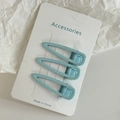 Set di tre fermagli per capelli a goccia azzurri su cartoncino bianco espositivo - Stile Triangolare Vuoto Blu