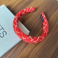 Handmade red tweed headband with white and silver woven accents and texture - Red White Textured Headband (6#红色白条纹发箍)