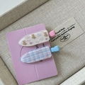 Detail of cute cherry and bear pattern acrylic hair clips set on display tray - White Bear Blue Stripe