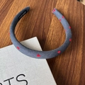 Grey satin headband with red heart pattern and handmade label on soft texture - Gray Headband Red Heart (16#)
