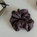 Elegant large satin scrunchie in coffee brown with glossy pleated silk texture - Purple