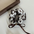 Elastico per capelli scozzese fatto a mano con pizzo e bottone in legno vintage - Elastico per Capelli a Righe Cachi con Nastro
